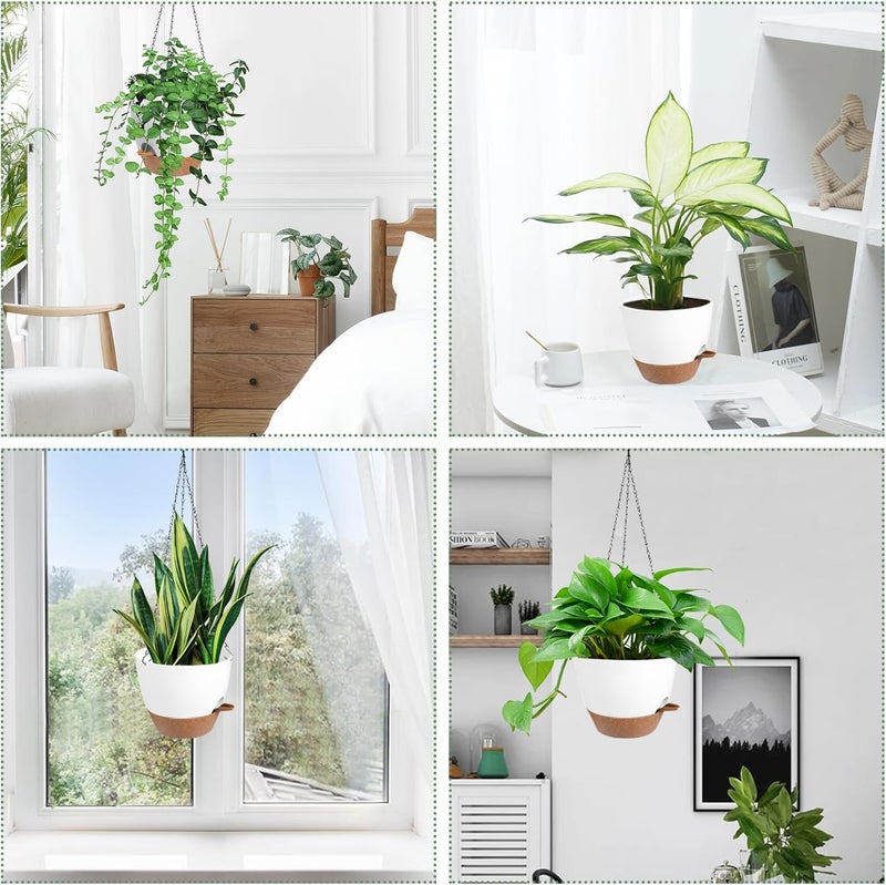 Vanslogreen Hanging Planters for Indoor Outdoor Plants, 2 Pack Self Watering Hanging Pot with Drainage Holes & Removable Tray (White, 6'') - Image 5